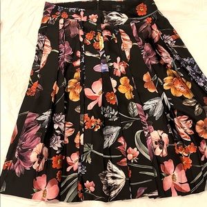 J Crew Black Floral Pleated Midi Skirt